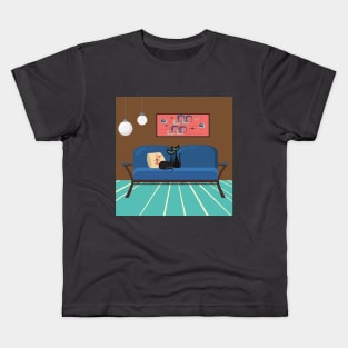 Kitties in Love on a Mid Century Sofa Kids T-Shirt